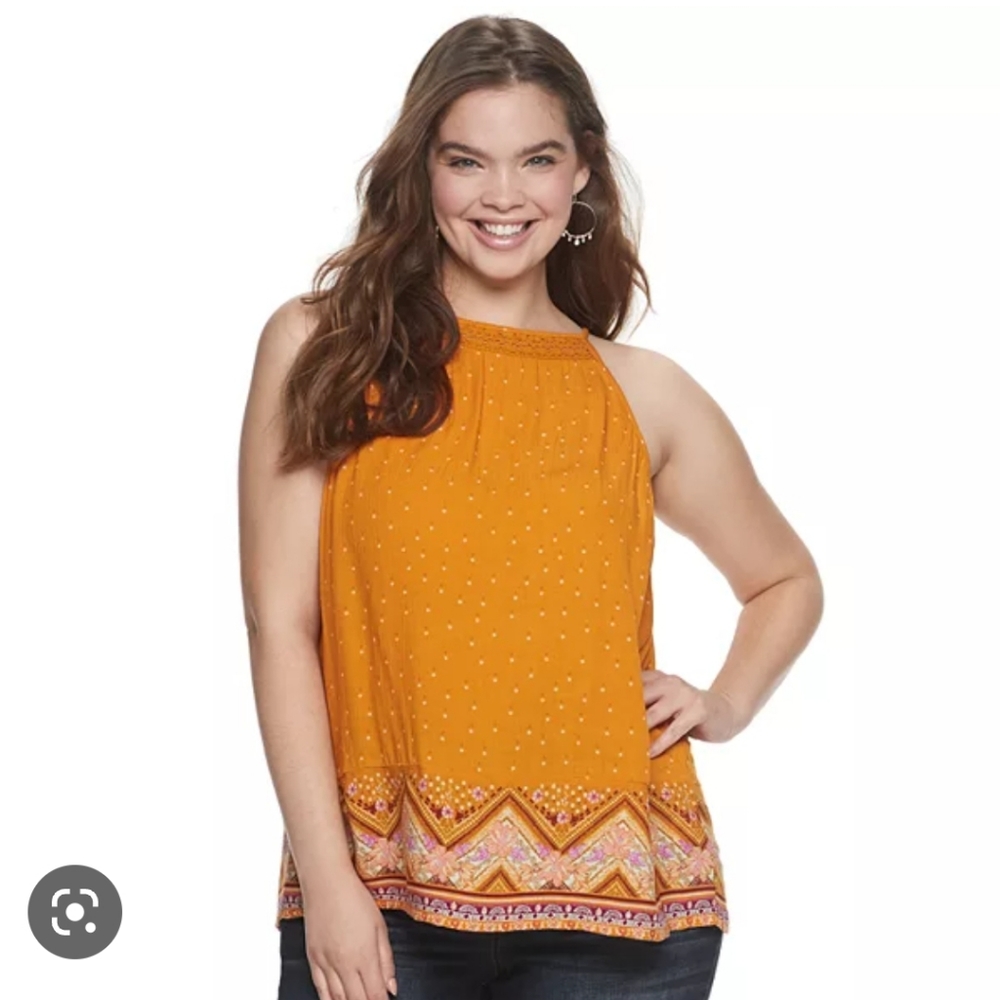 Mudd High Neck Crochet Boho Tank Top